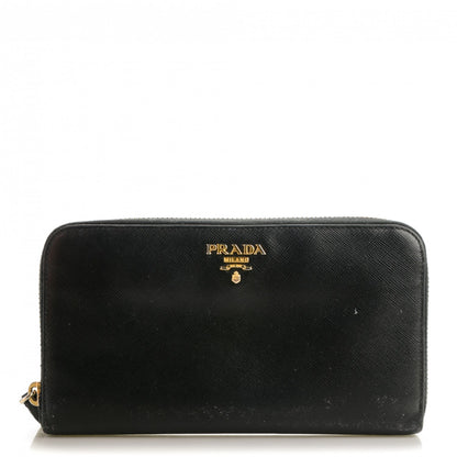 Prada Saffiano Metal Zip Around Wallet Nero Black 1 of 8