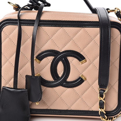 Chanel Caviar Quilted Medium CC Filigree Vanity Case Beige Black 10 of 11