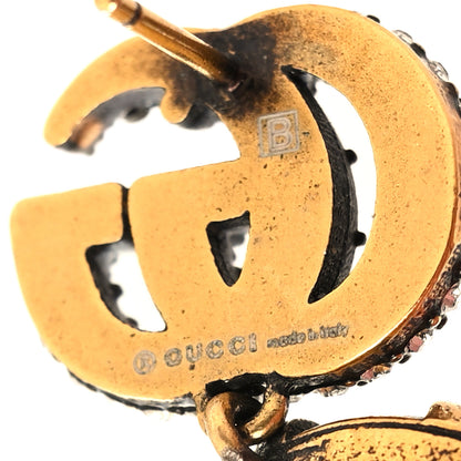 Gucci Metal Crystal Double G Drop Earrings Aged Gold 4 of 4