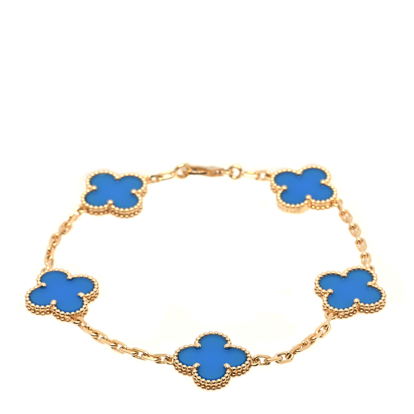 18K Yellow Gold Blue Agate 5 Motifs Vintage Alhambra Bracelet