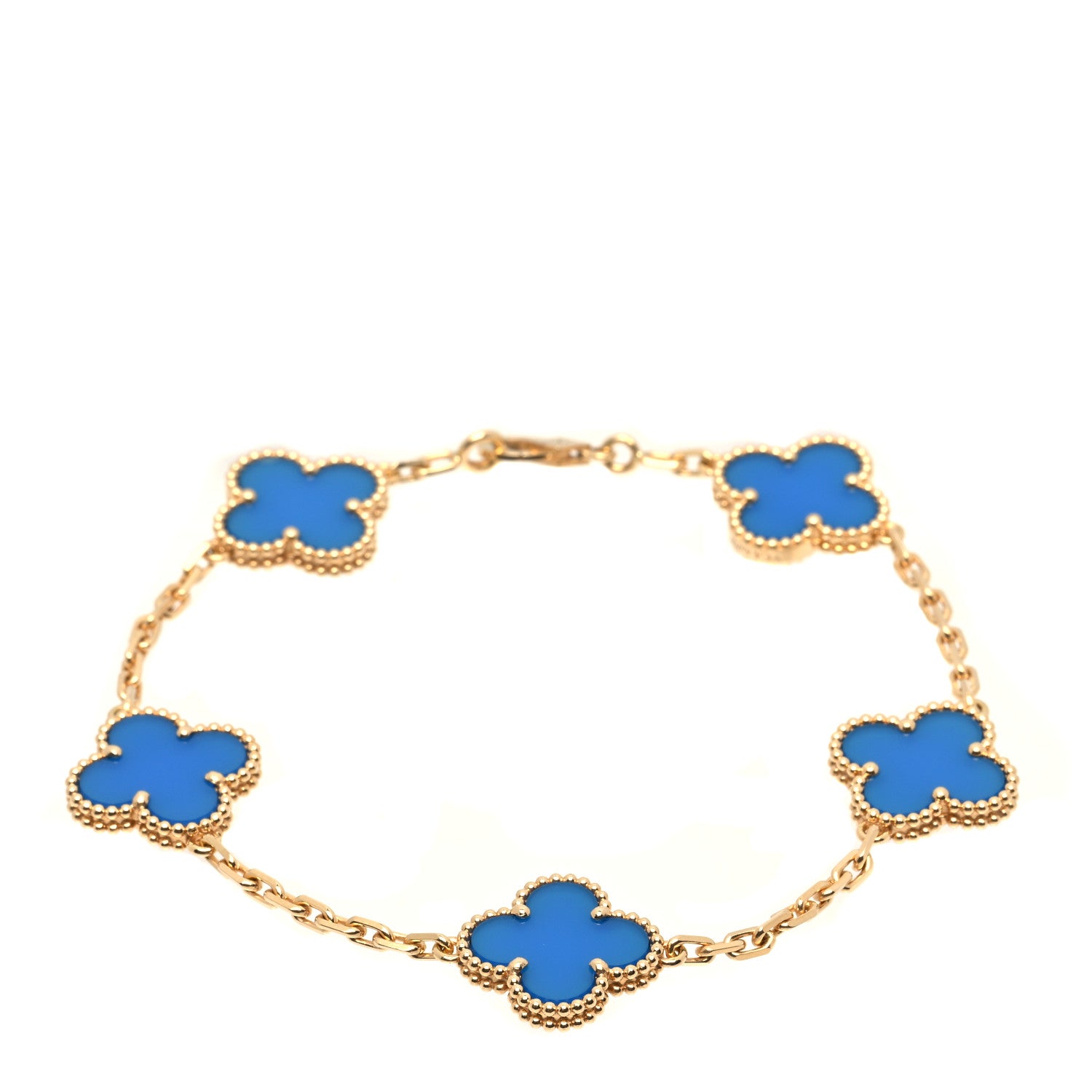 Van Cleef & Arpels 18K Yellow Gold Blue Agate 5 Motifs Vintage Alhambra Bracelet 1 of 6