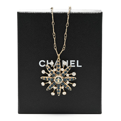 Chanel Crystal Snowflake CC Pendant Necklace Gold Blue 7 of 7