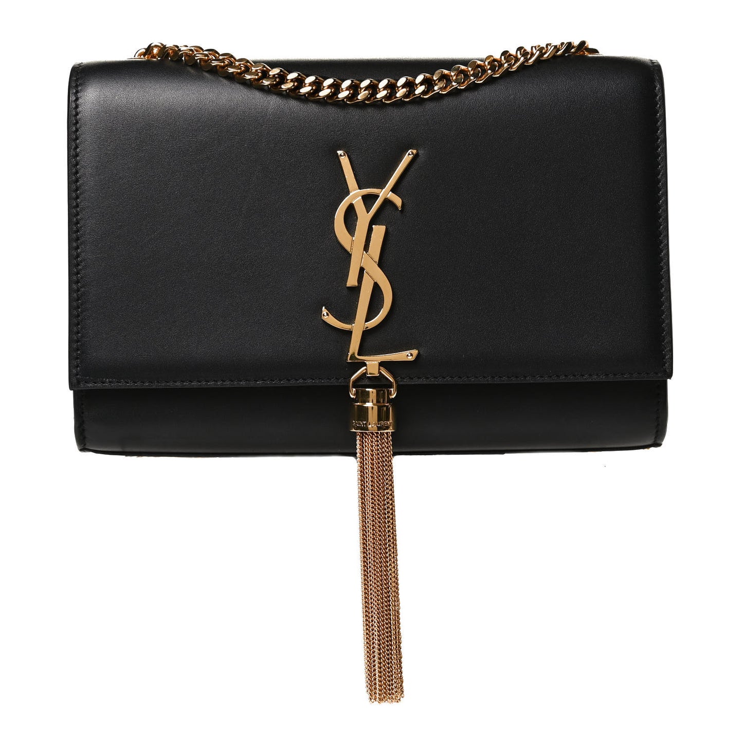 Calfskin Small Classic Monogram Kate Tassel Satchel Black