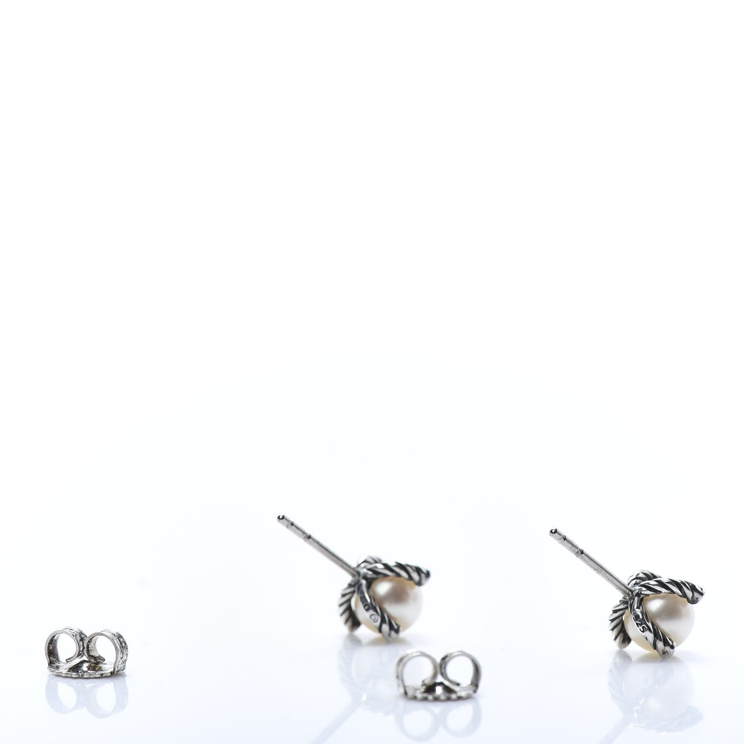 David Yurman Sterling Silver Diamond Pearl 7mm Earrings 3 of 5