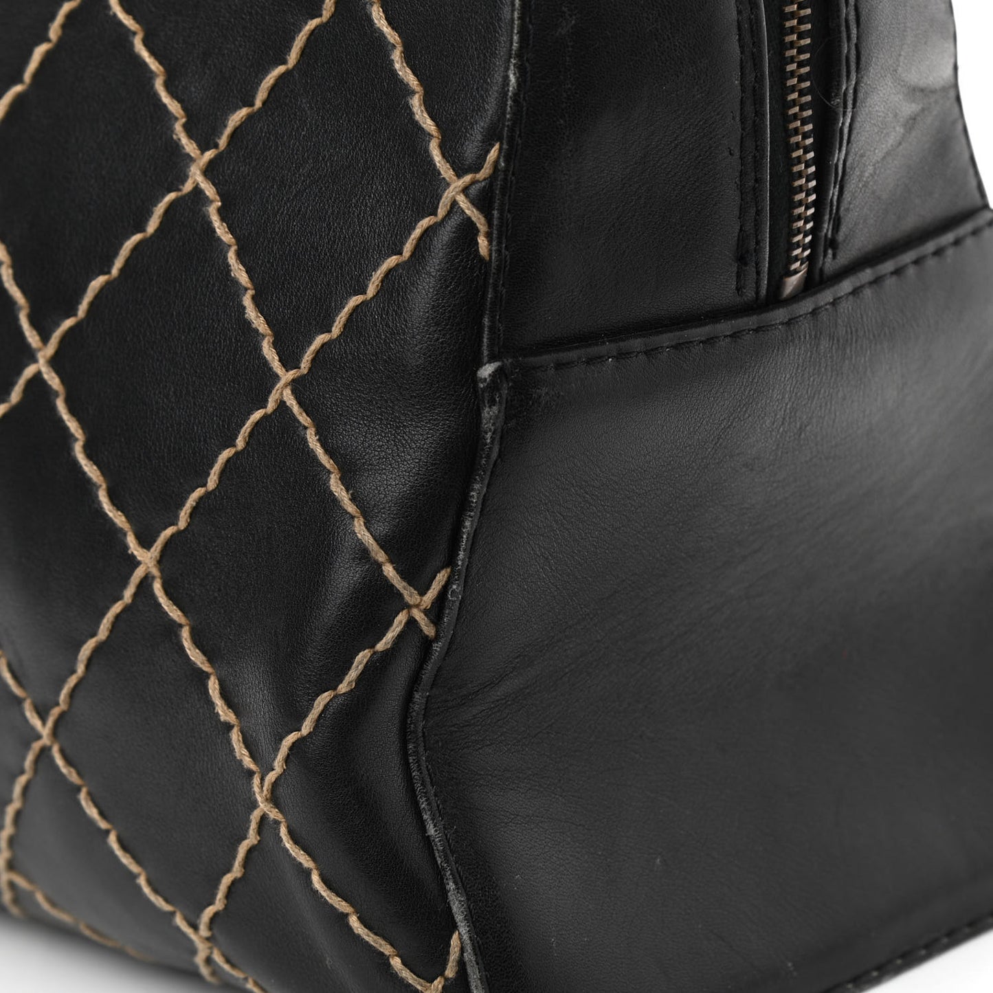Calfskin Contrast Stitch Surpique Bowler Black