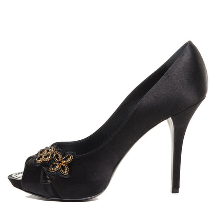 Louis Vuitton Satin Athen Peep Toe Pumps 40 Black 1 of 8