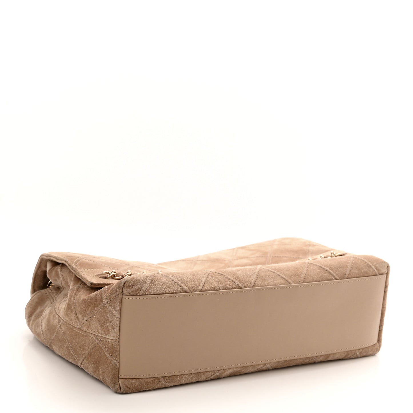 Suede Quilted Stitched Chain Medium Flap Beige