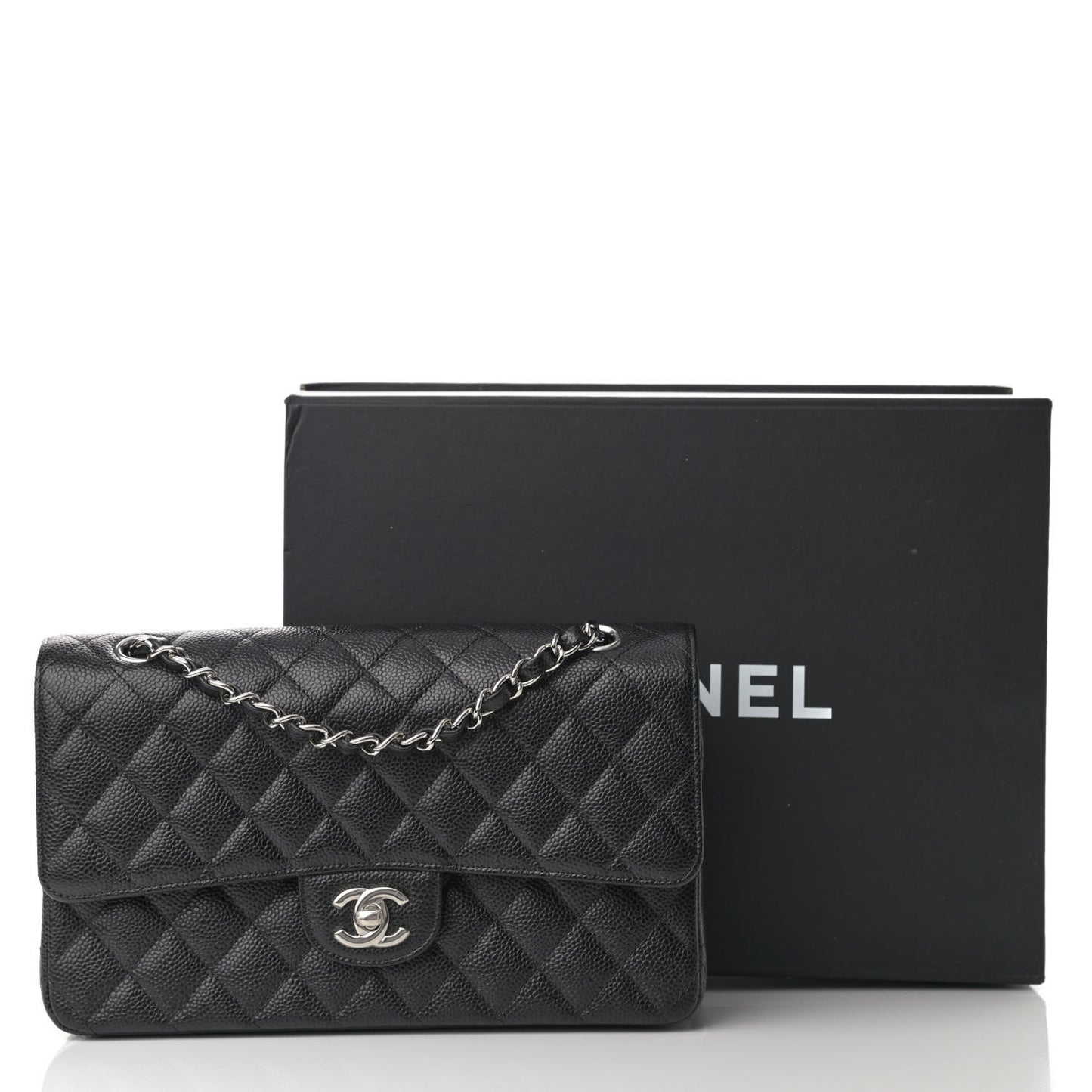 Caviar Quilted Medium Double Flap Black