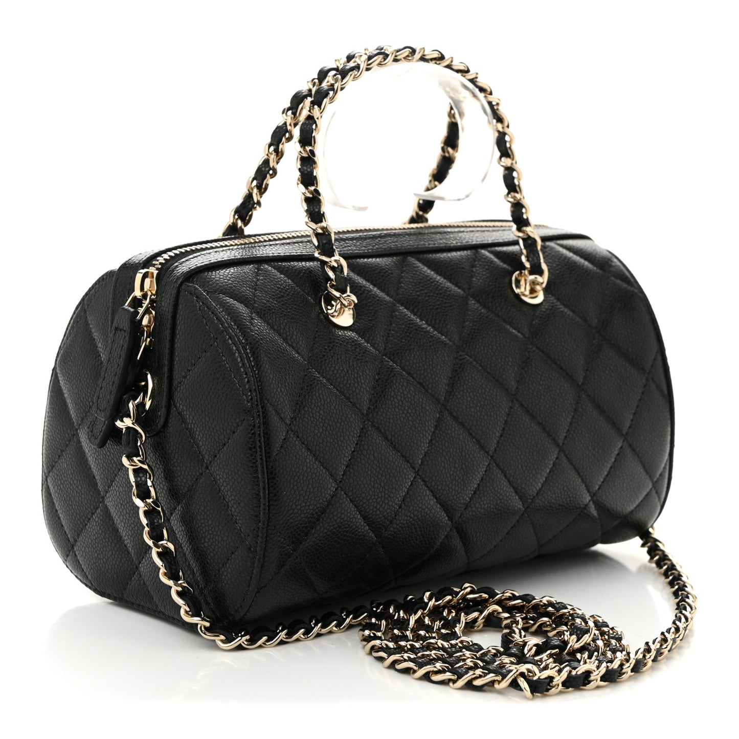 Caviar Quilted Barrel Clutch With Chain Black