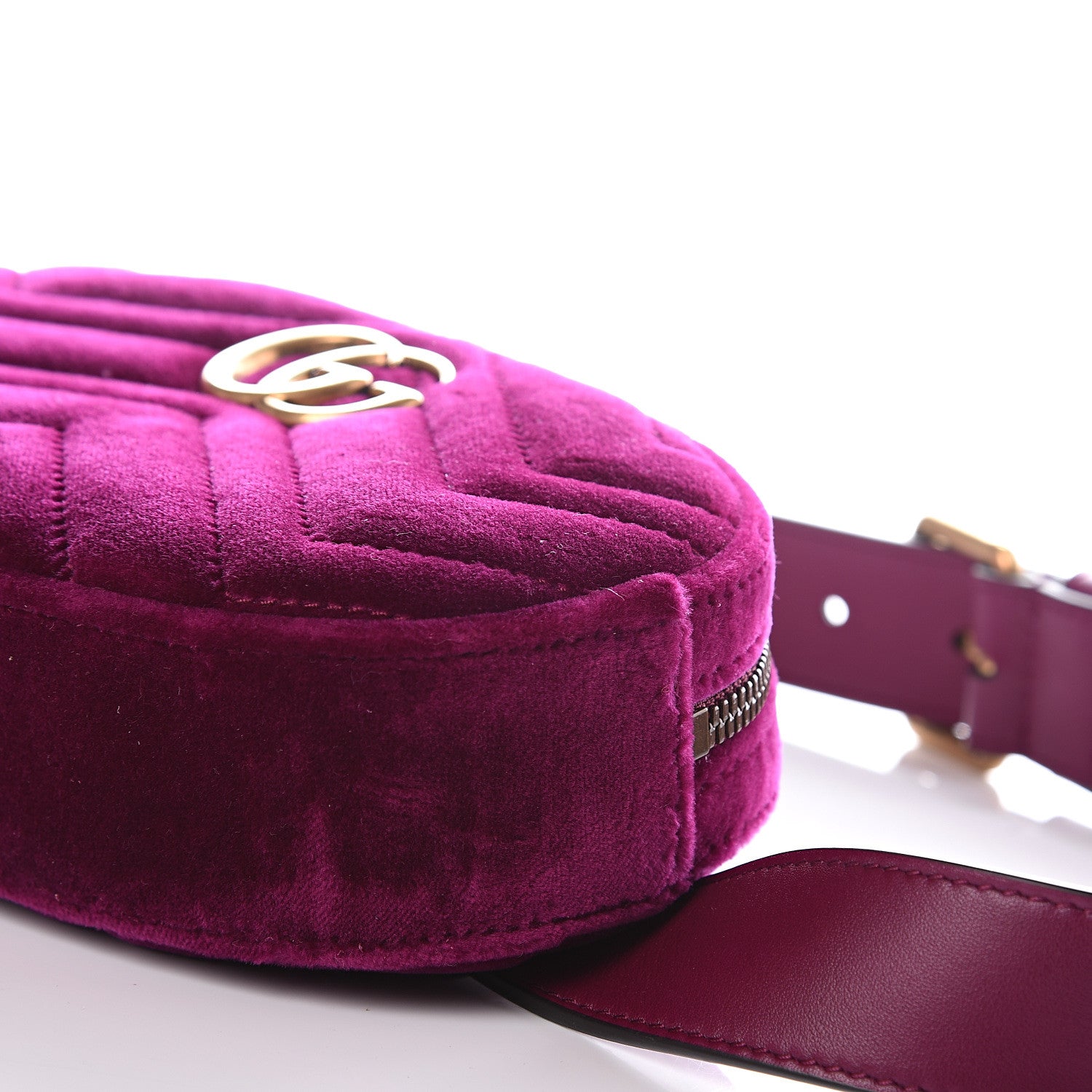 Gucci Velvet Matelasse GG Marmont Belt Bag 85 34 Fuchsia Violet Cyclamen 9 of 13