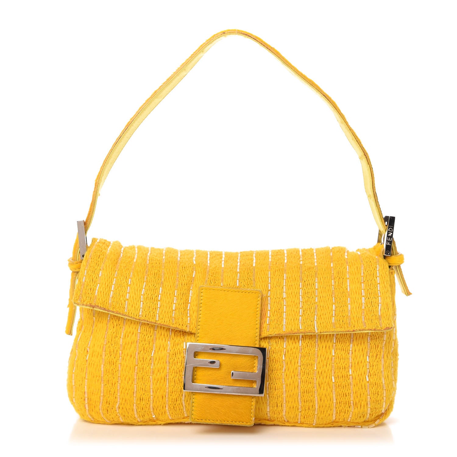 Fendi Knit Calf Hair Beaded Baguette Yellow 1 of 10