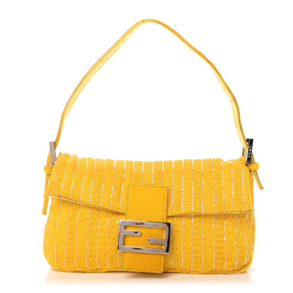 Fendi Knit Calf Hair Beaded Baguette Yellow 1 of 10
