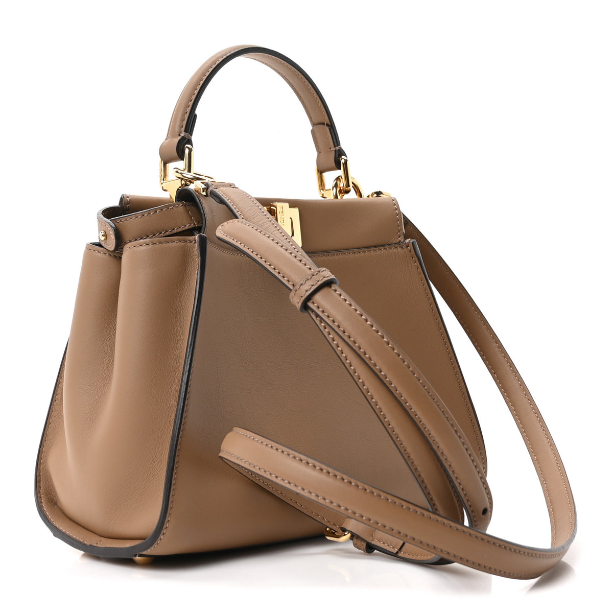 Vitello Seta Fabric Jacquard FF 1974 Mini Peekaboo Iconic Satchel Sand Tobacco Moro