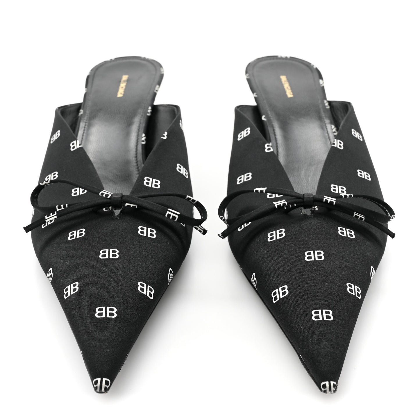 Crepe Satin BB Printed Knife Pointed Toe 40mm Mules 40 Black White
