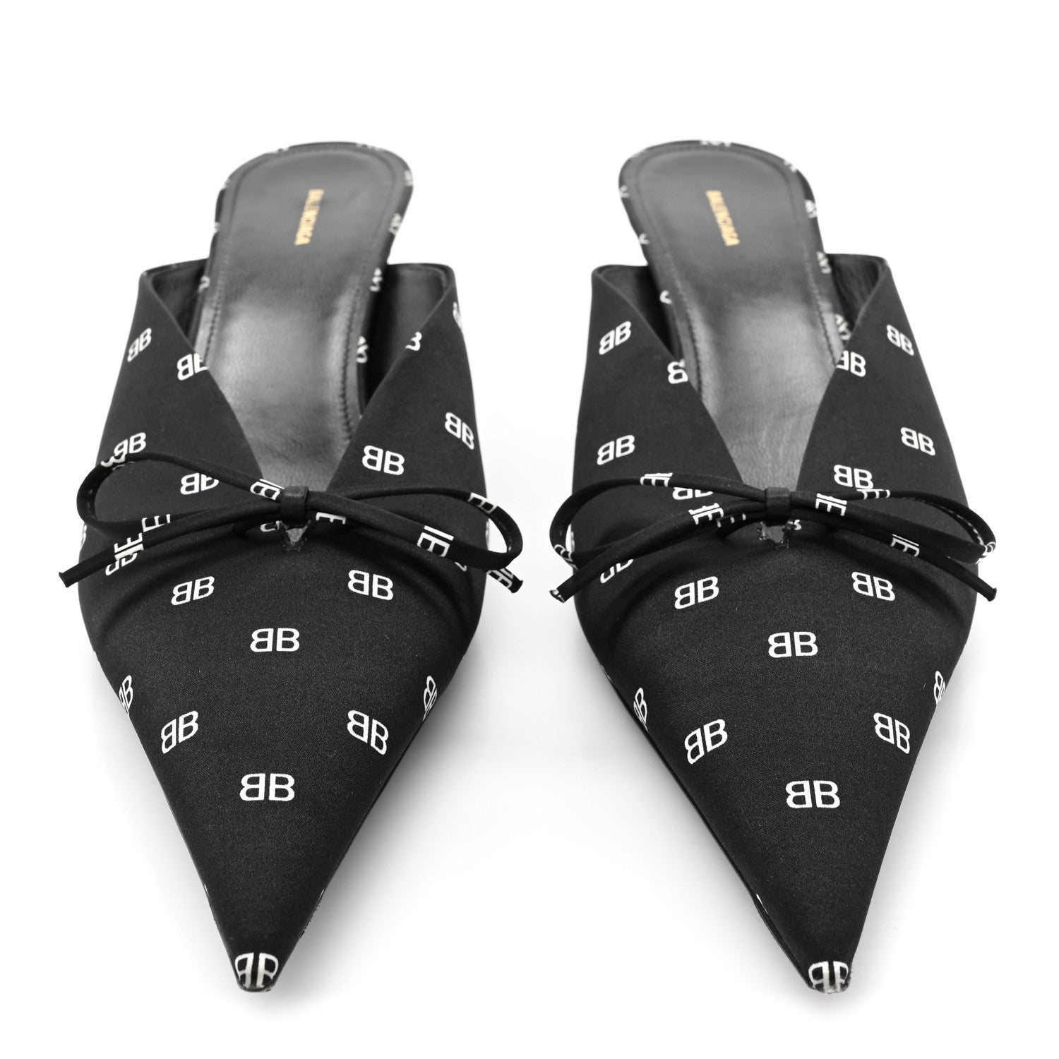 Balenciaga Crepe Satin BB Printed Knife Pointed Toe 40mm Mules 40 Black White 2 of 12
