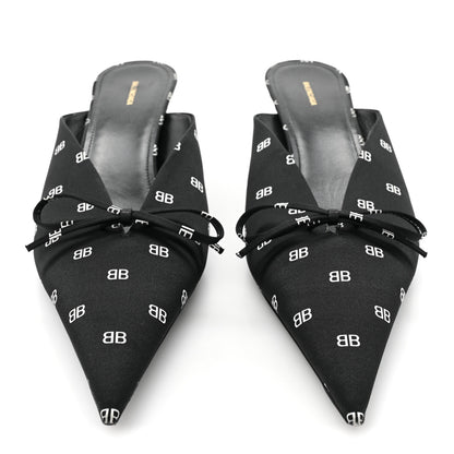 Balenciaga Crepe Satin BB Printed Knife Pointed Toe 40mm Mules 40 Black White 2 of 12