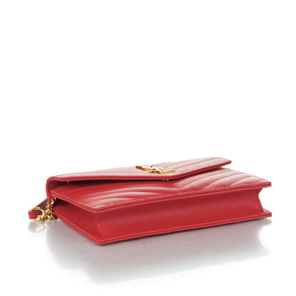 Saint Laurent Grain De Poudre Matelasse Chevron Monogram Envelope Chain Wallet New Red 4 of 7
