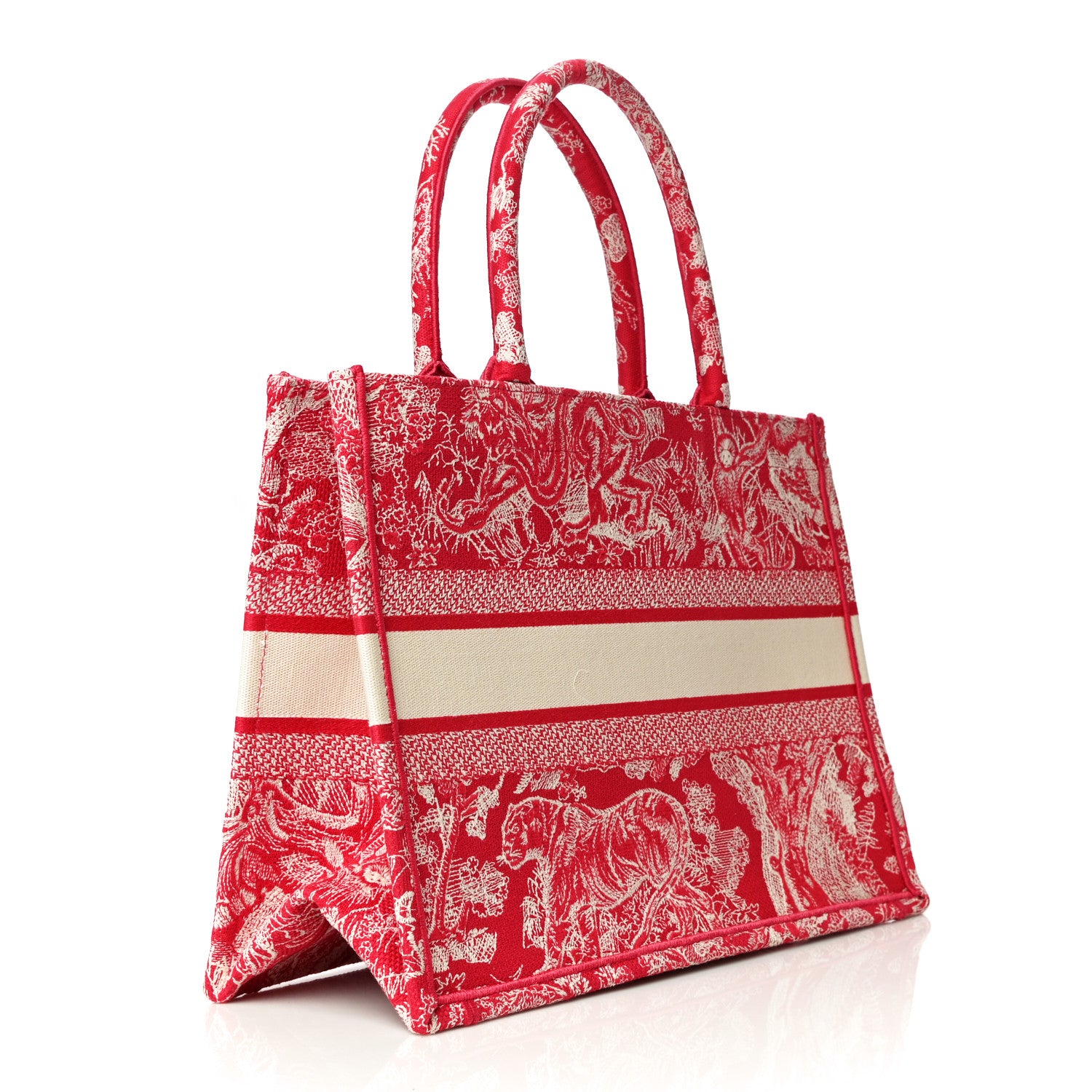Christian Dior Canvas Embroidered Medium Toile De Jouy Reverse Book Tote Fuchsia 3 of 10