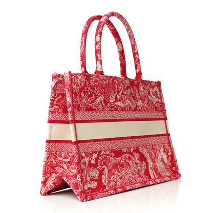 Christian Dior Canvas Embroidered Medium Toile De Jouy Reverse Book Tote Fuchsia 3 of 10