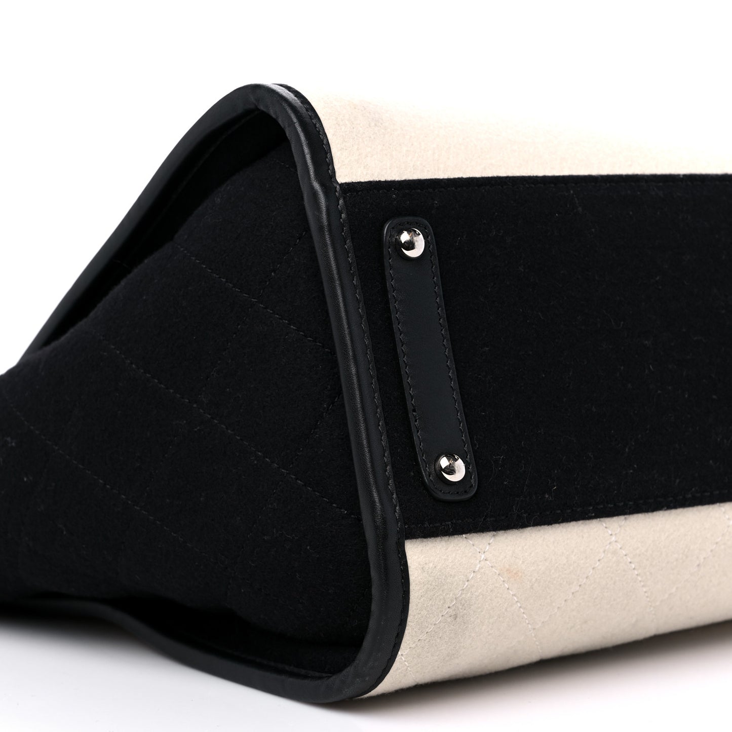 Wool Felt Calfskin Large Deauville Tote White Black