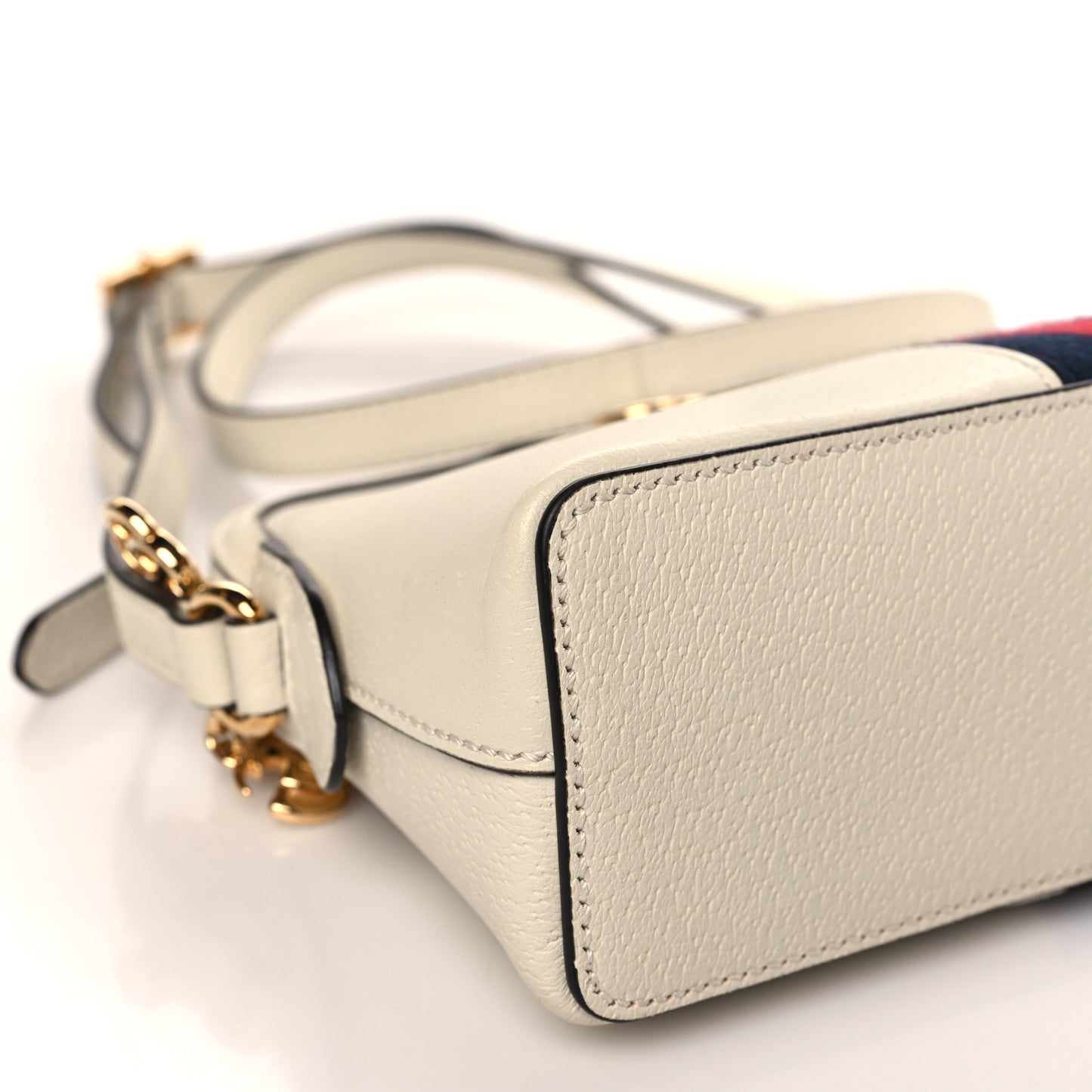 Textured Dollar Calfskin Web Small Ophidia Dome Shoulder Bag Mystic White