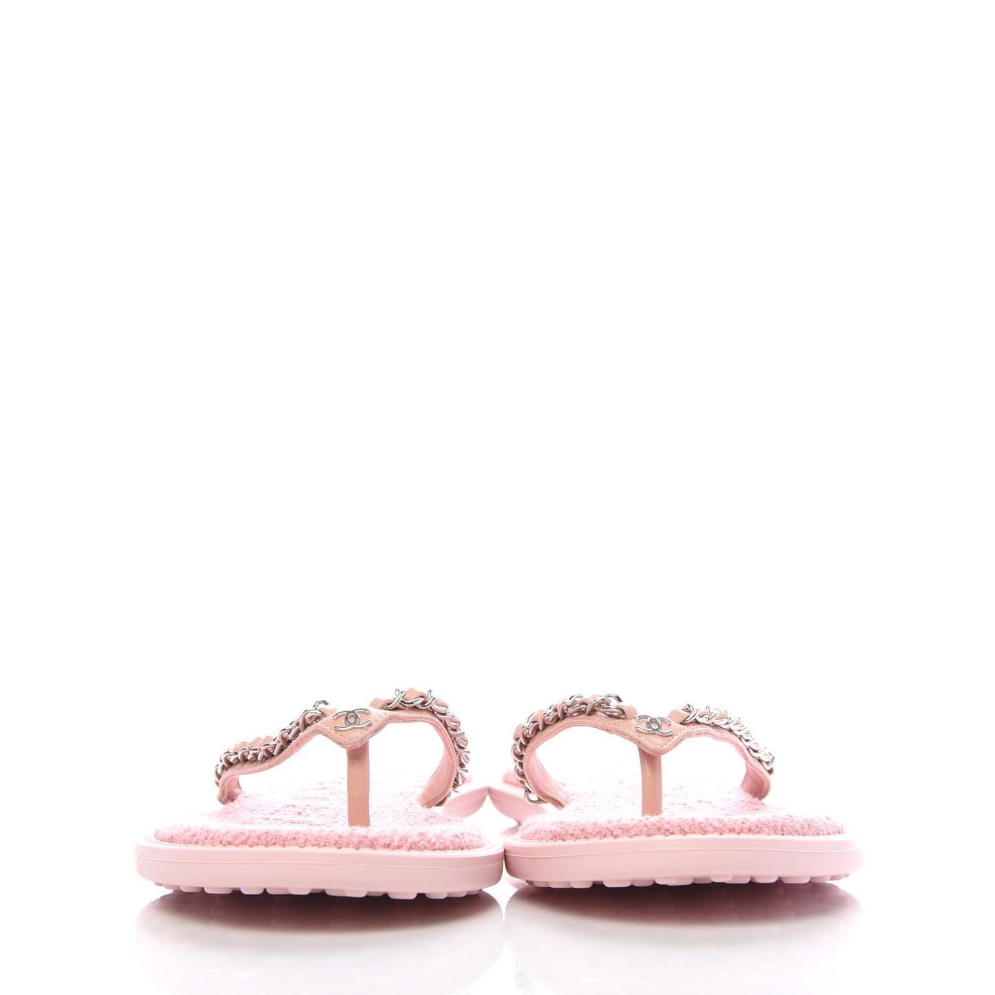 Calfskin CC Chain Thong Sandals 37 Pink