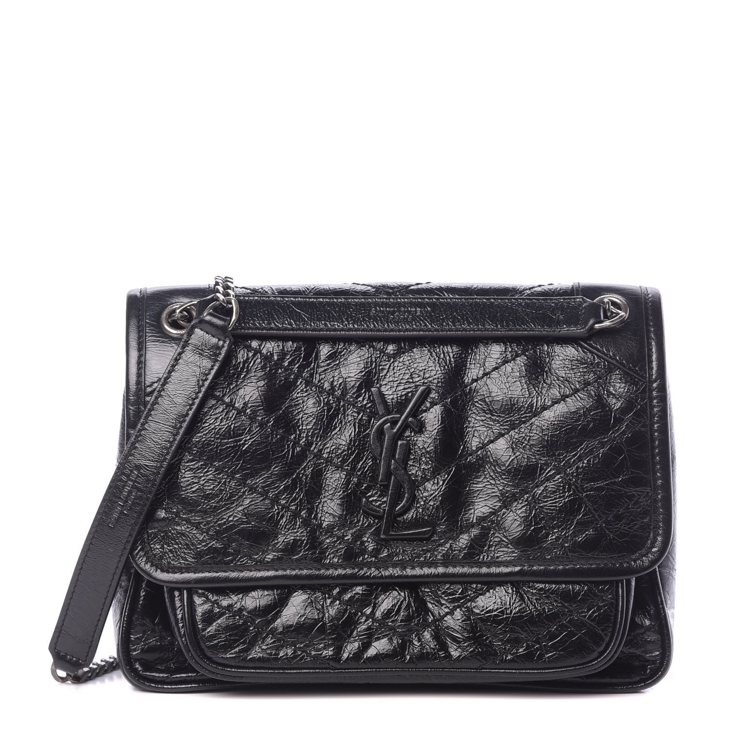 Saint Laurent Crinkled Calfskin Matelasse Monogram Baby Niki Chain Satchel Black 1 of 10