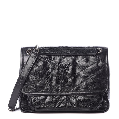 Saint Laurent Crinkled Calfskin Matelasse Monogram Baby Niki Chain Satchel Black 1 of 10