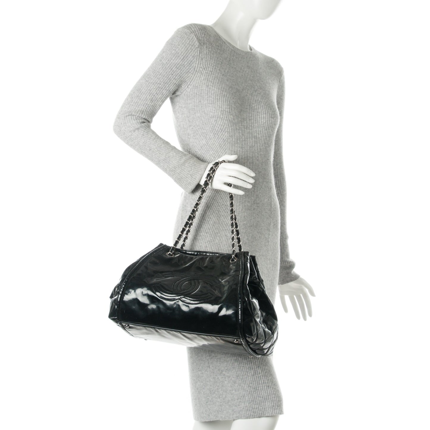 Vinyl Large Lipstick Ligne Accordion Tote Black