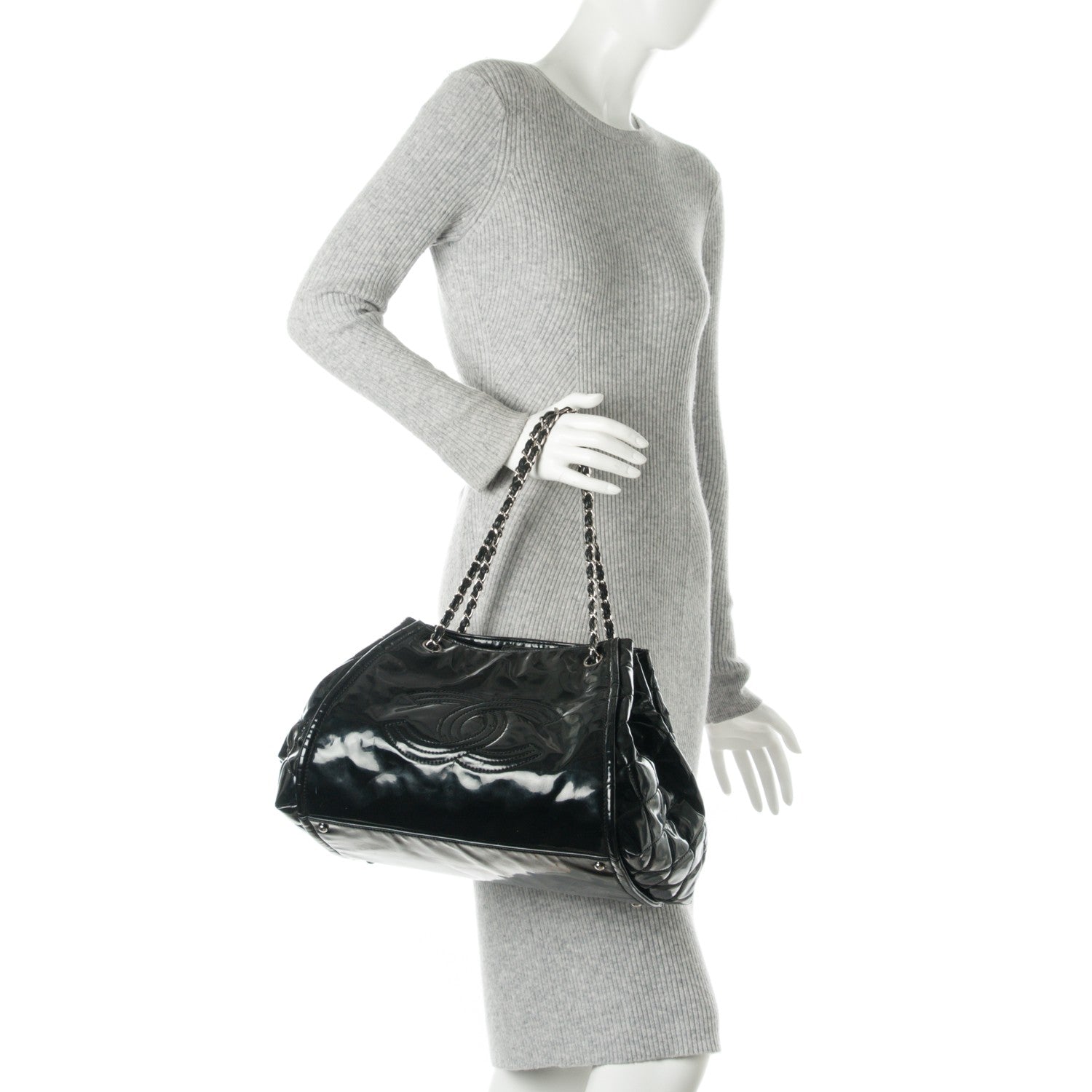 Chanel Vinyl Large Lipstick Ligne Accordion Tote Black 2 of 9
