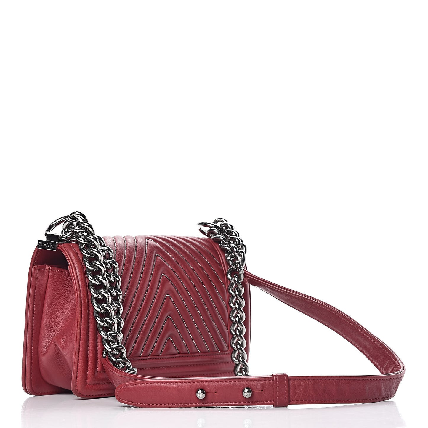 Calfskin Chain Chevron Small Boy Flap Red