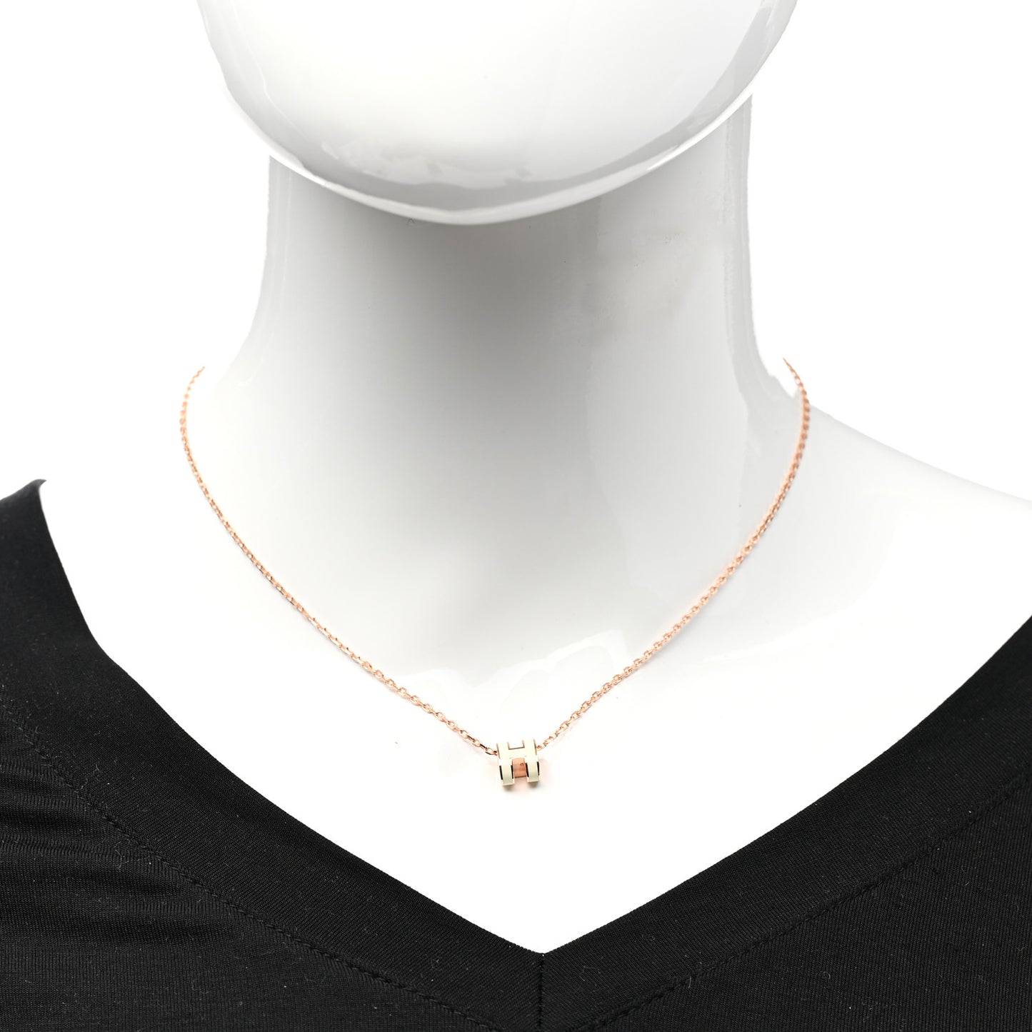 Lacquered Rose Gold Mini Pop H Pendant Necklace White