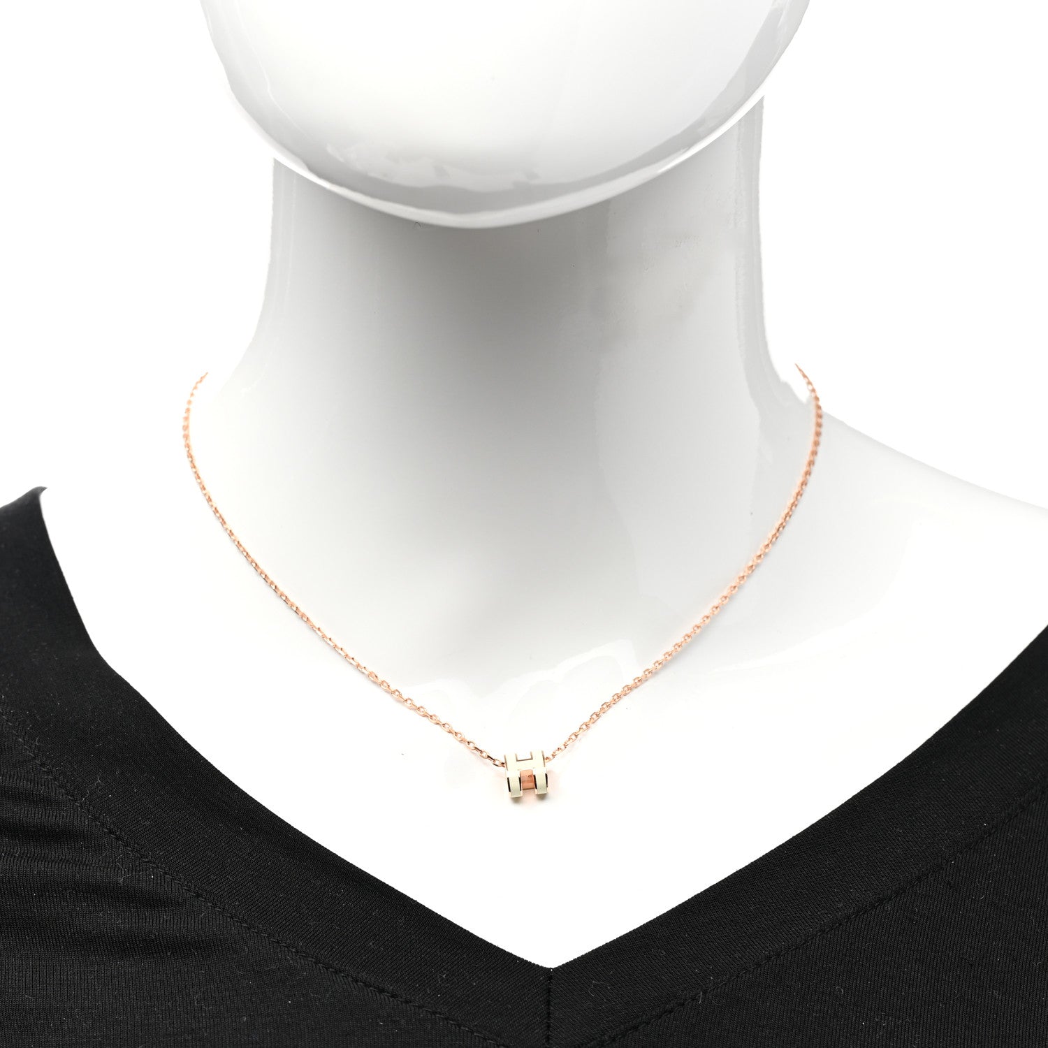 Hermes Lacquered Rose Gold Mini Pop H Pendant Necklace White 2 of 7