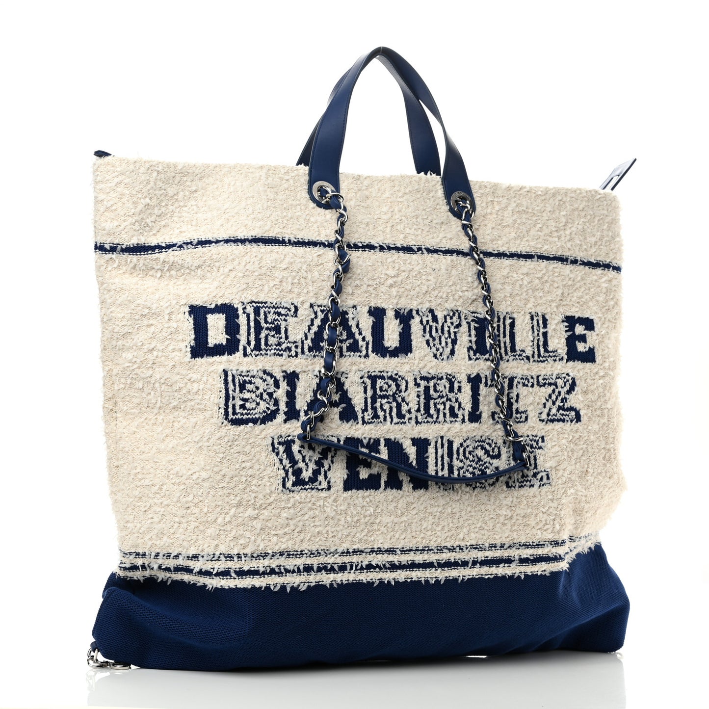 Tweed Fabric Deauville Biarritz Tote White Navy
