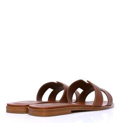 Hermes Box Calfskin Oran Sandals 37 Gold 3 of 4