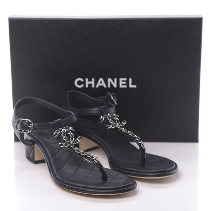 Chanel Lambskin Chain CC Logo Thong Sandals 38.5 Navy 10 of 10