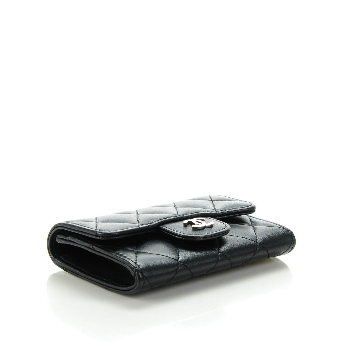 Lambskin Quilted Flap Card Holder Black