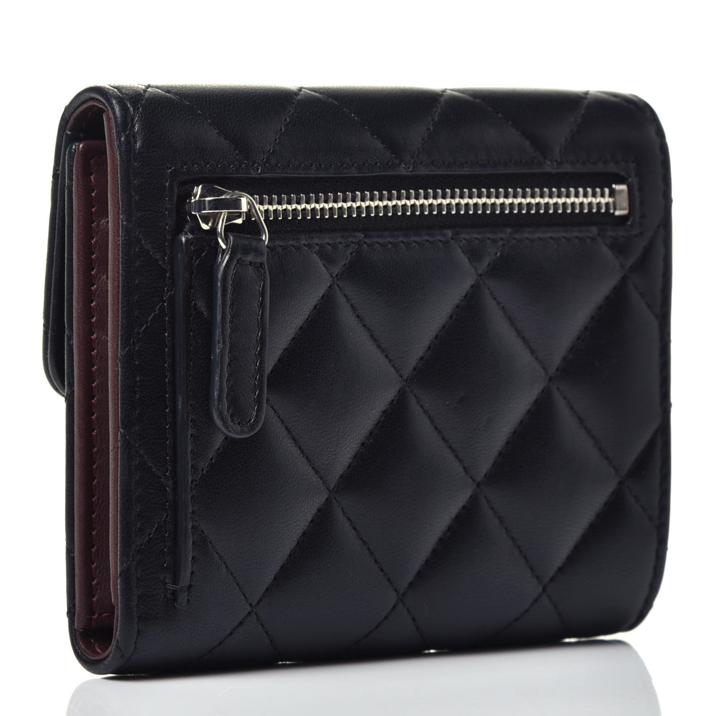 Lambskin Quilted Compact Flap Wallet Black