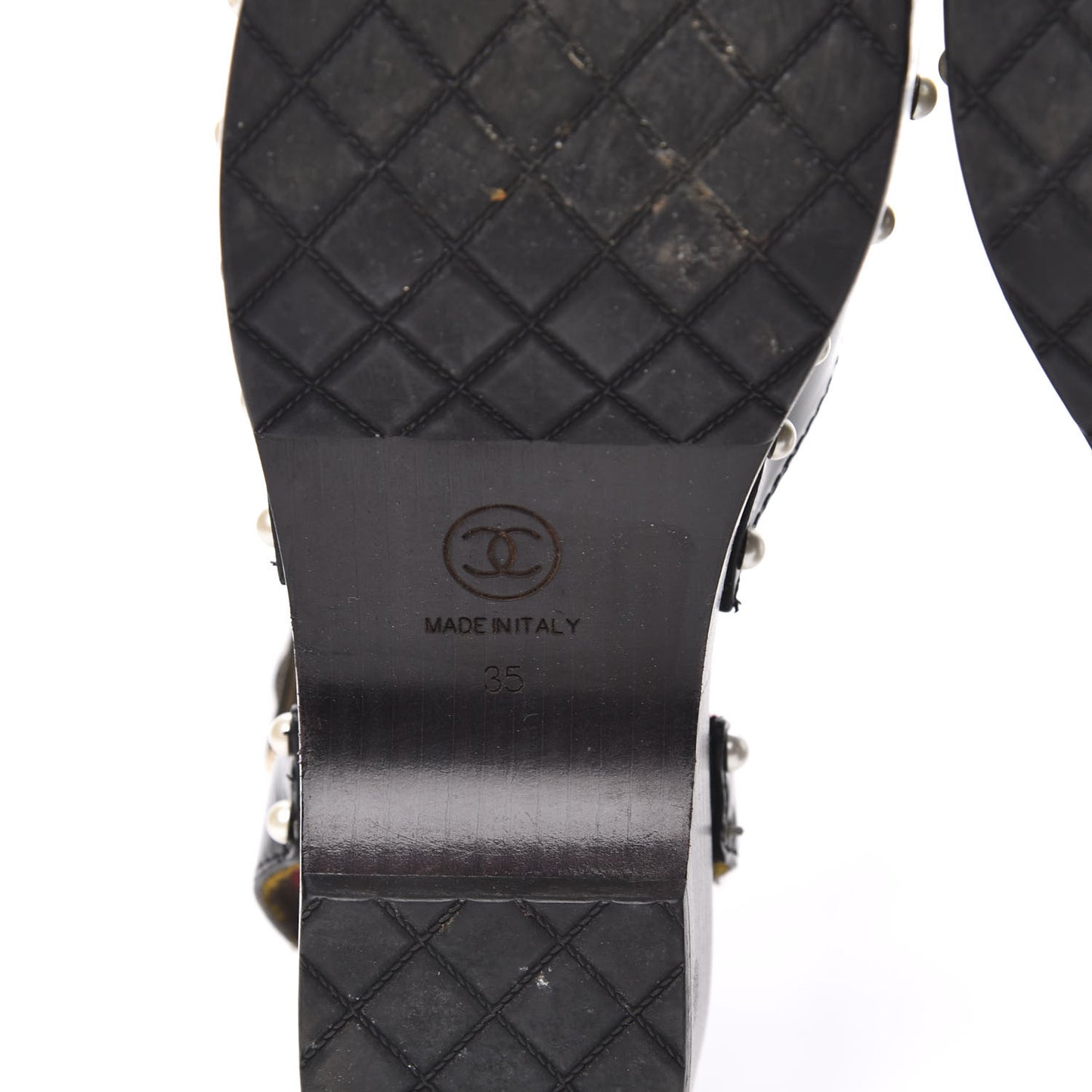 Patent Calfskin Pearl Ankle Wrap Clogs 35 Black