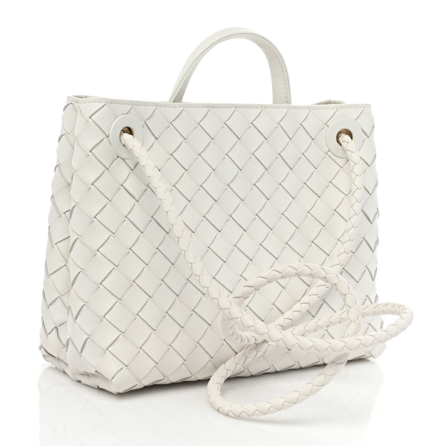 Bottega Veneta Nappa Intrecciato Small Andiamo Shoulder Bag White