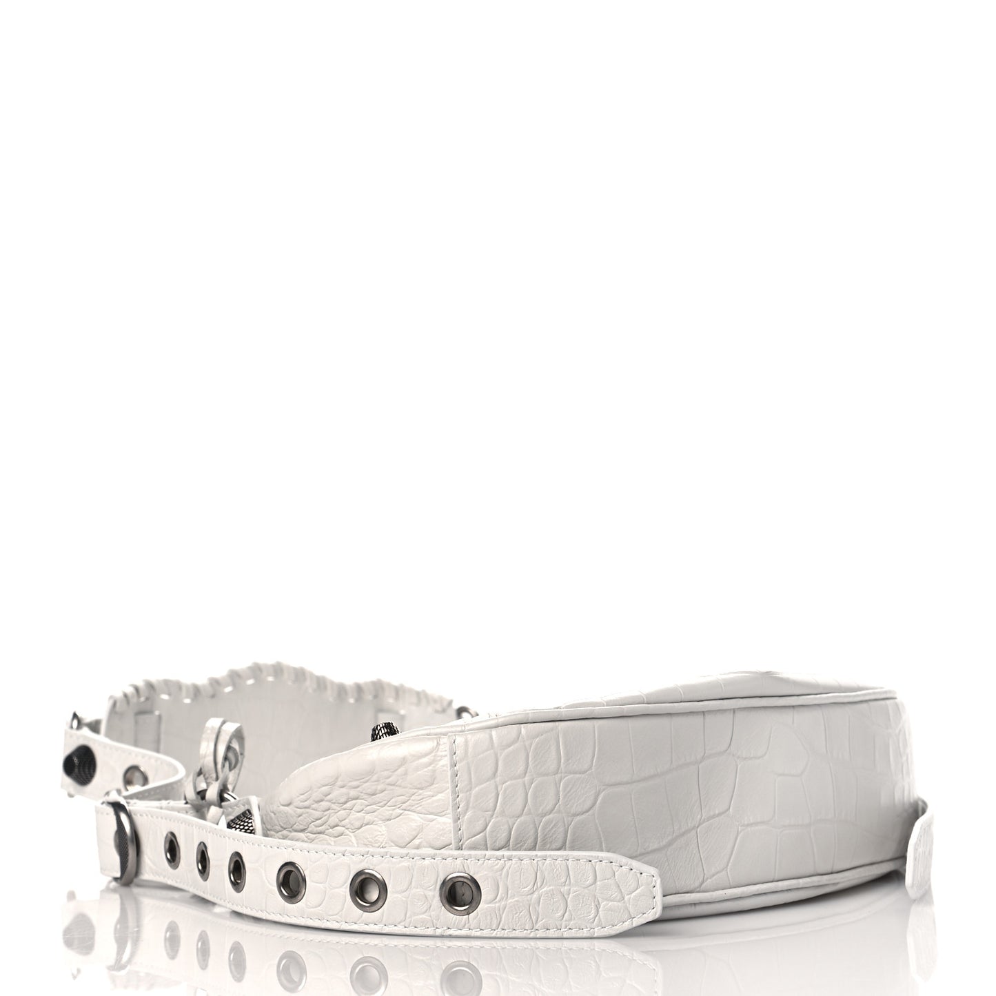 Extra Supple Calfskin Crocodile Embossed Le Cagole Shoulder Bag XS White
