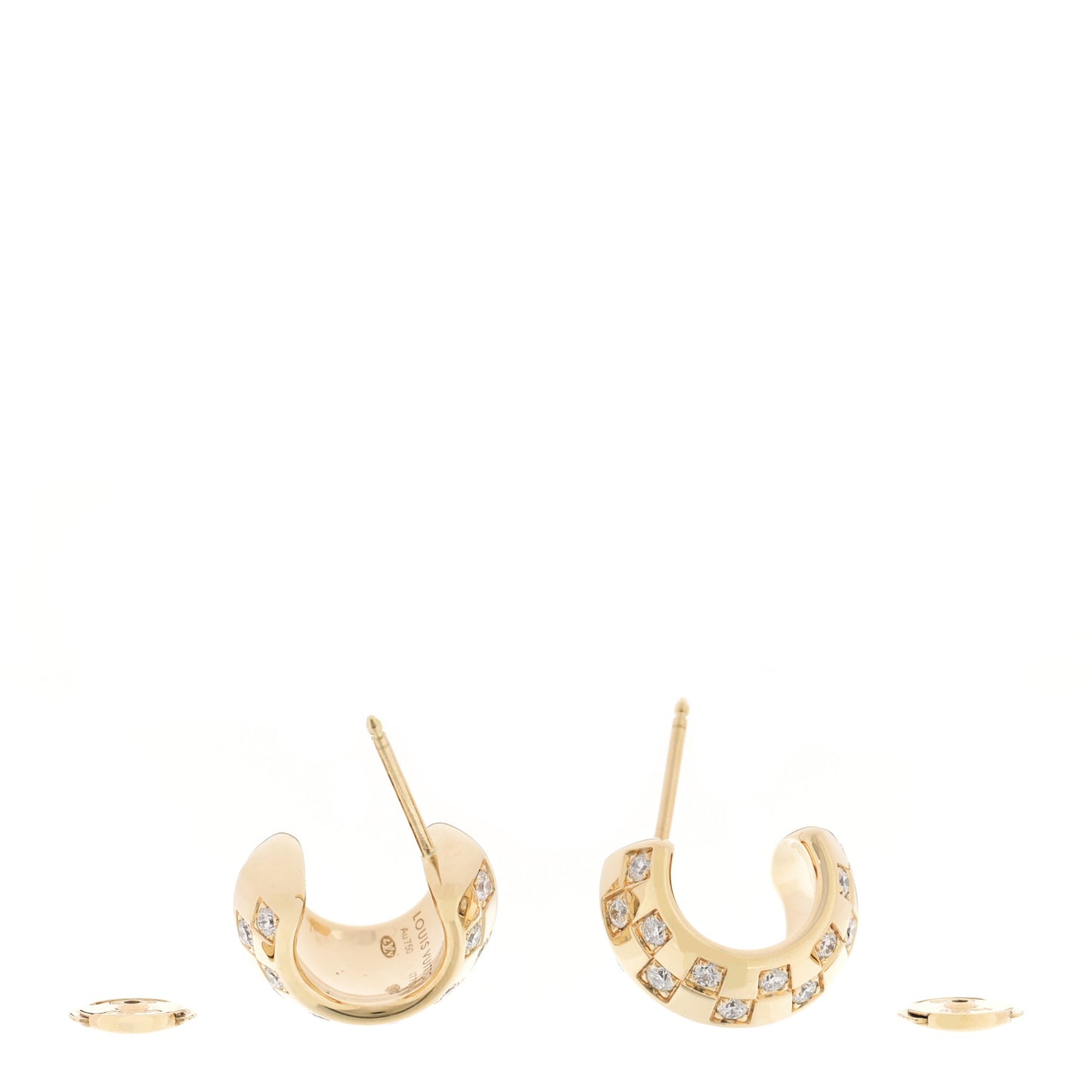 18K Yellow Gold Diamond Le Damier Double Hoop Earrings