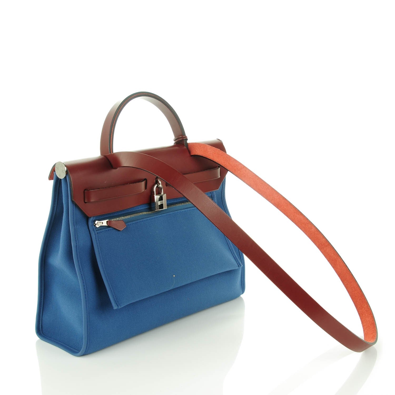 Hermes Military Toile Vache Hunter Herbag Zip PM 31 Bleu Agate Rouge H 3 of 12