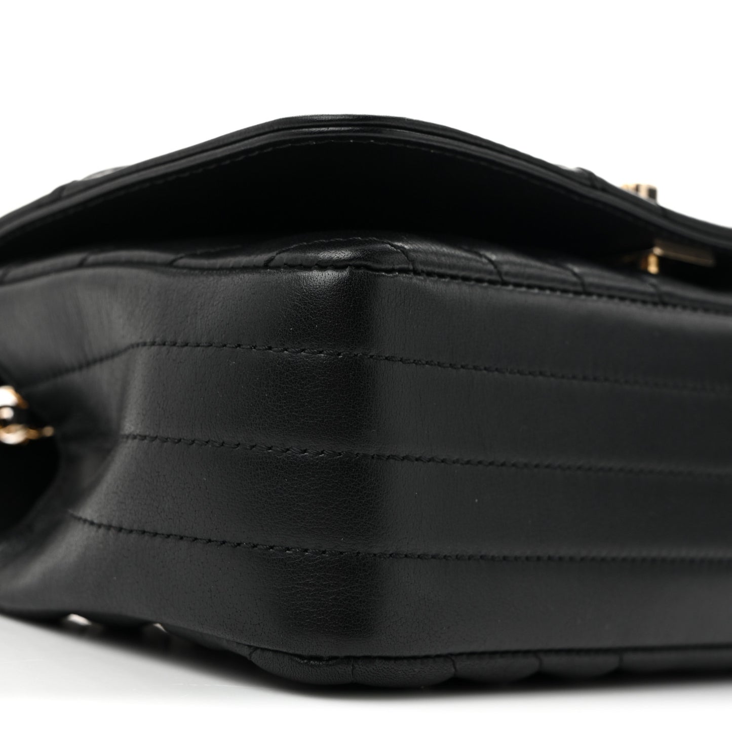 Calfskin Chevron Quilted Mini Statement Flap Black