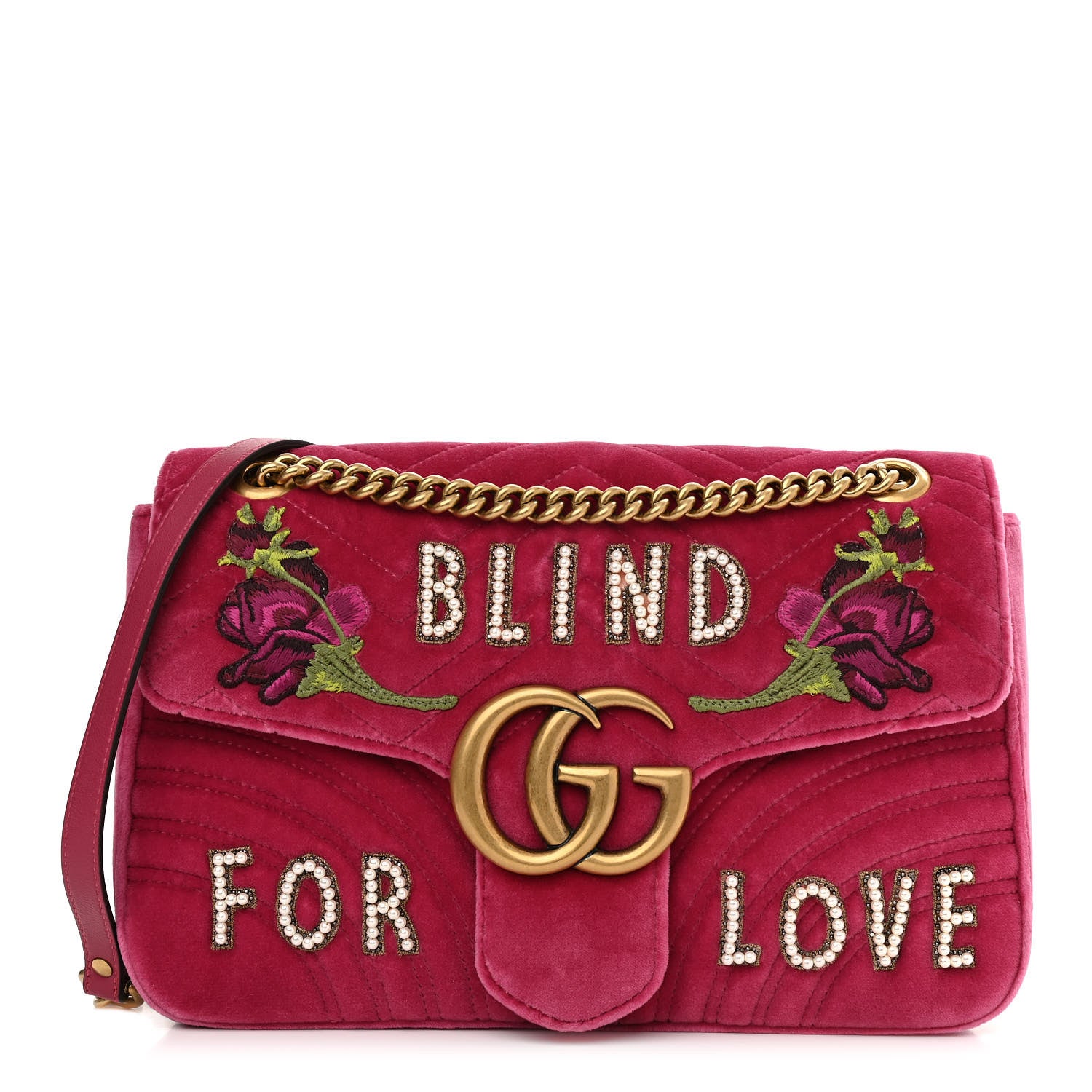 Gucci Velvet Matelasse Blind for Love Embroidered Medium GG Marmont Shoulder Bag Light Raspberry Rose Multicolor 1 of 10