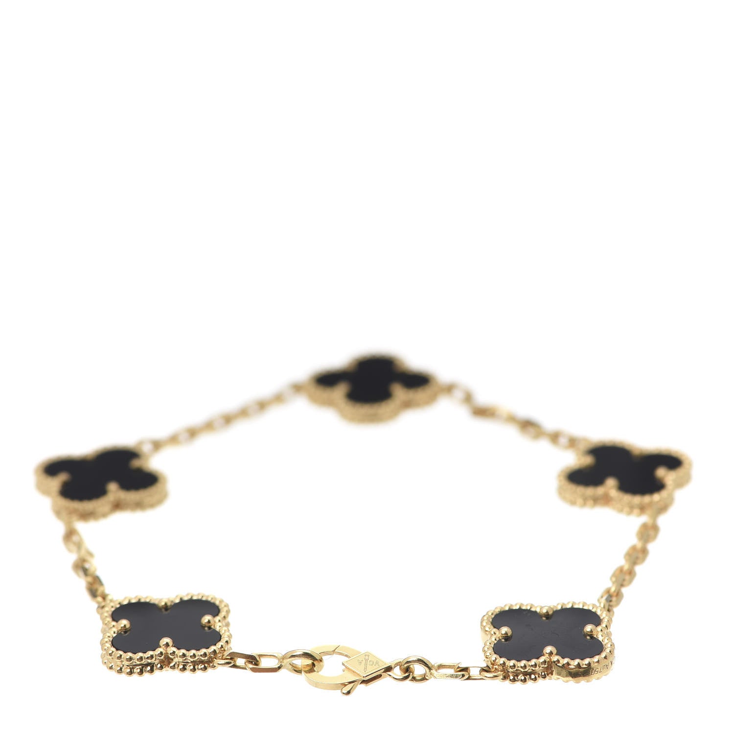 Van Cleef & Arpels 18K Yellow Gold Black Onyx 5 Motifs Vintage Alhambra Bracelet 3 of 7