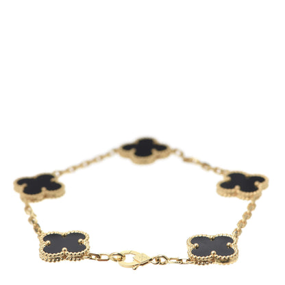 Van Cleef & Arpels 18K Yellow Gold Black Onyx 5 Motifs Vintage Alhambra Bracelet 3 of 7