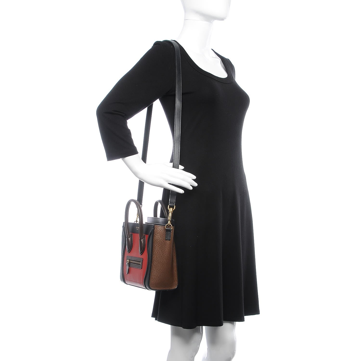 Celine Calfskin Bullhide Nano Tri-Color Luggage Bright Red 2 of 8
