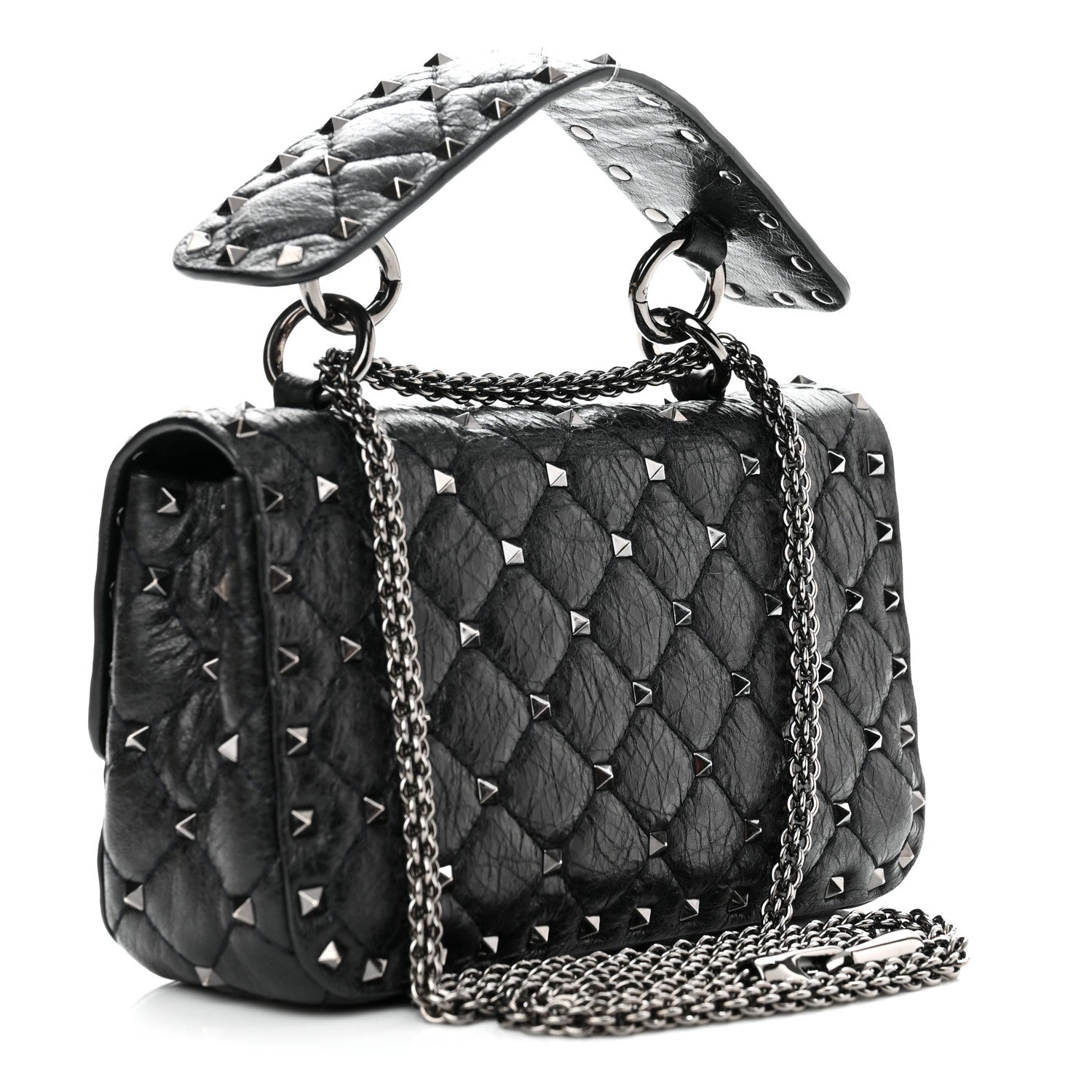 Valentino Garavani Craquele Nappa Small Rockstud Spike Shoulder Bag Black 2 of 11