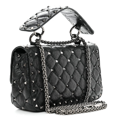 Valentino Garavani Craquele Nappa Small Rockstud Spike Shoulder Bag Black 2 of 11
